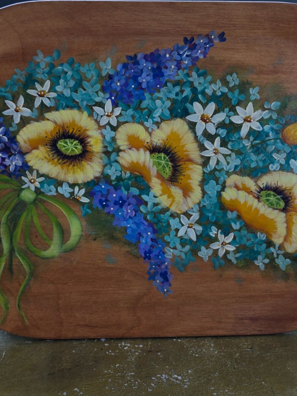 Cute Hand‑Painted Floral Wooden decorative Platter Cottagecore Fairycore - Picture 5 of 10
